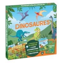 Dinosaures : 1 puzzle de 50 pièces, 1 livre documentaire, 1 livre de jeux, 1 joli poster