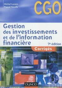 Gestion des investissements et de l'information financière : corrigés : processus 4 et 5